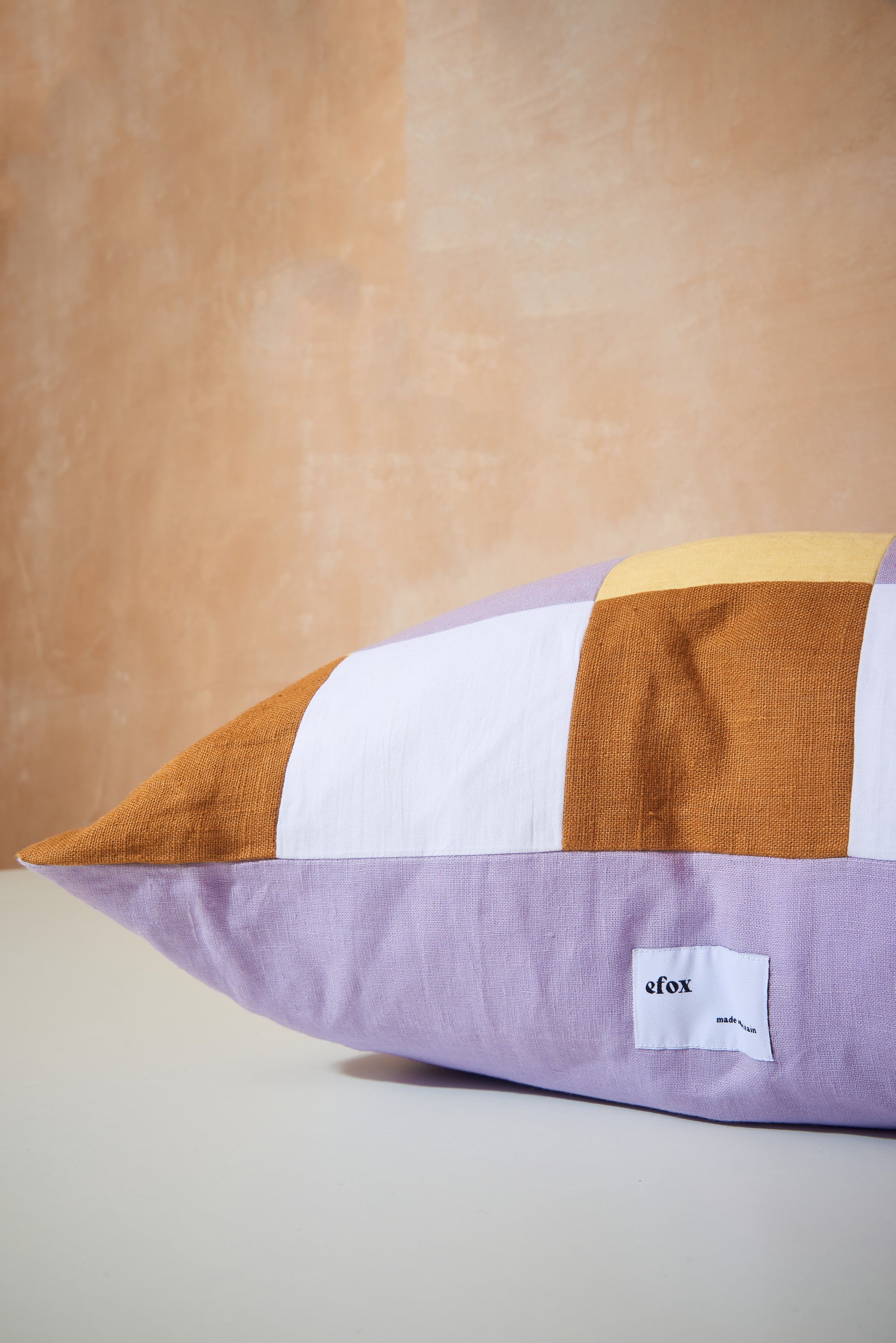 Our cushions are designed and handmade in London with EFOX. Experimenting with combinations of colour and the feelings they evoke evolved to textiles and a series of cushions. Complimentary and contrasting hues and shades beautifully encased within a geometric patchwork. A fun, bold, plump addition to any living or bedroom. 